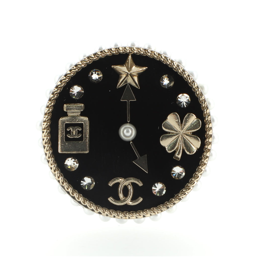 Chanel CC Faux Pearl Enamel Gold Tone Brooch Chanel