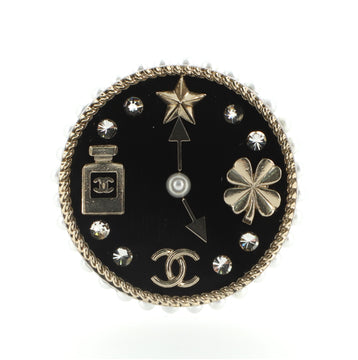 Chanel CC Clock Brooch Enamel and Metal with Crystals and Faux Pearls