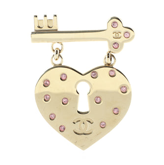 Chanel CC Heart Lock and Key Brooch Metal with Crystal