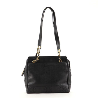 Chanel Vintage Stitched CC Shoulder Bag Caviar Small