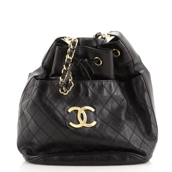 Chanel Vintage Diamond Stitch Drawstring Bucket Bag Quilted Lambskin