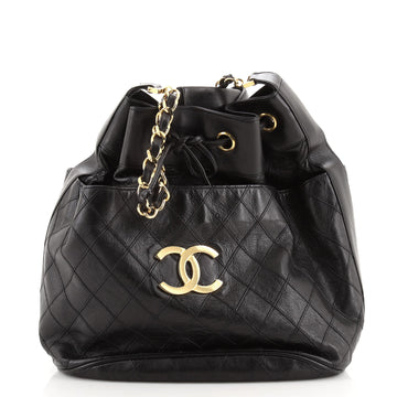 Chanel Vintage Diamond Stitch Drawstring Bucket Bag Quilted Lambskin