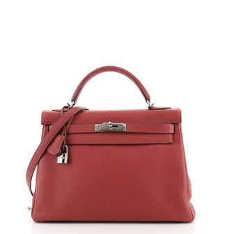 Hermes Kelly Handbag Red Togo with Palladium Hardware 32