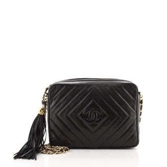 Chanel Vintage Diamond CC Camera Bag Quilted Leather Medium