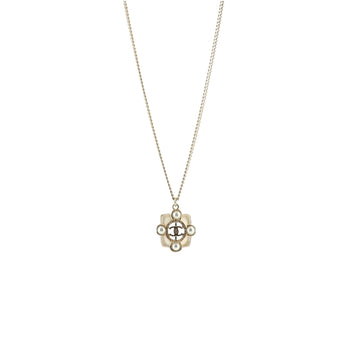 Chanel CC Logo Square Pendant Necklace Metal with Enamel and Faux Pearls