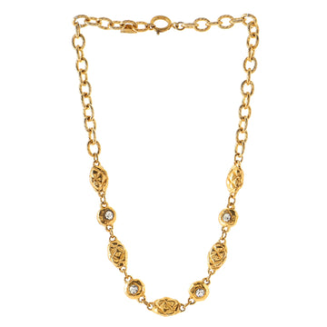 Chanel Vintage Medallion Quilted Necklace Metal with Crystal