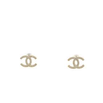 Chanel CC Stud Earrings Crystal Embellished Metal