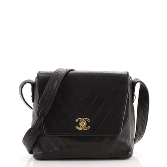 Chanel Vintage CC Flap Shoulder Bag Chevron Lambskin Small