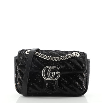 Gucci GG Marmont Flap Bag Diagonal Quilted Sequins Mini
