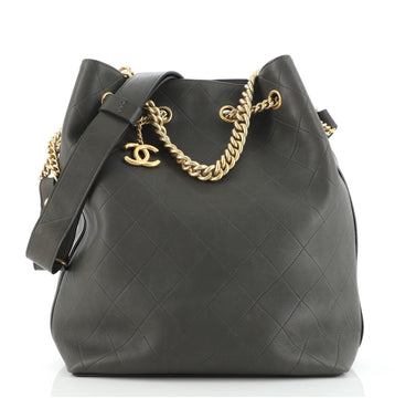 Chanel On My Shoulder Drawstring Bag Quilted Calfskin Small