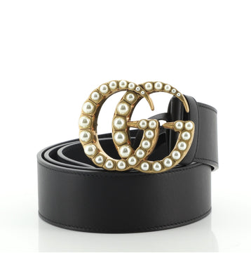 Gucci Pearly GG Marmont Belt Leather Wide