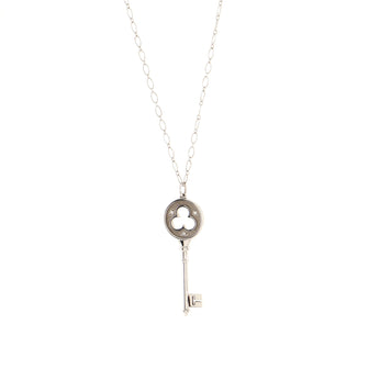 Tiffany & Co. Clover Key Pendant Necklace 18K White Gold with Diamonds