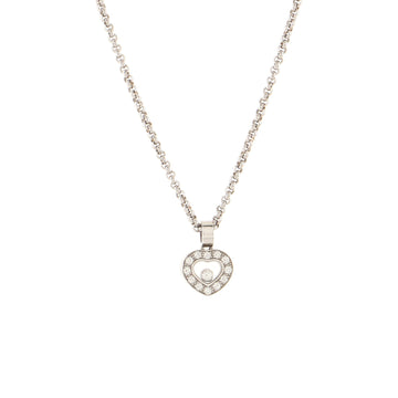 Chopard Happy Diamonds 1 Diamond Heart Pendant Necklace 18K White Gold and Diamonds