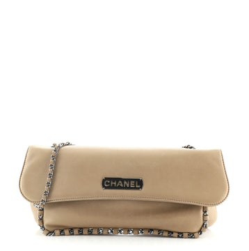 Chanel Logo Plate Chain Around Flap Clutch Lambskin Small