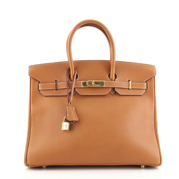 Hermes Birkin Handbag Brown Gulliver with Gold Hardware 35