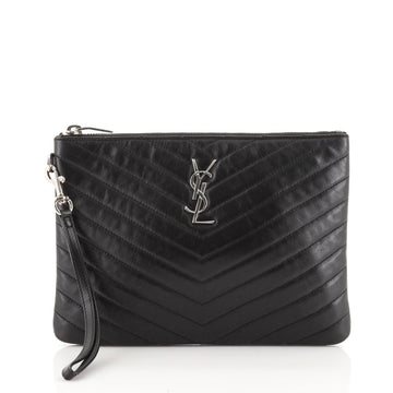 Saint Laurent Classic Monogram Wristlet Pouch Matelasse Chevron Leather Small