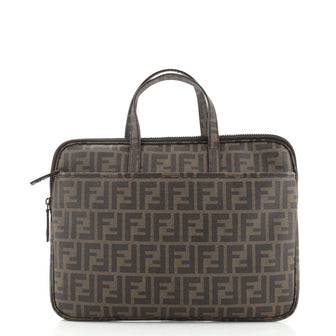 Fendi Zip Laptop Bag Zucca Coated Canvas