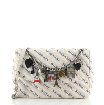 Balenciaga BB Souvenir Chain Round Shoulder Bag Quilted Embroidered Leather Medium