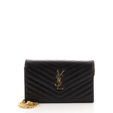 Saint Laurent Classic Monogram Wallet on Chain Matelasse Chevron Leather Medium