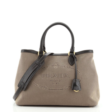 Prada Logo Convertible Tote Canvas with Leather Medium