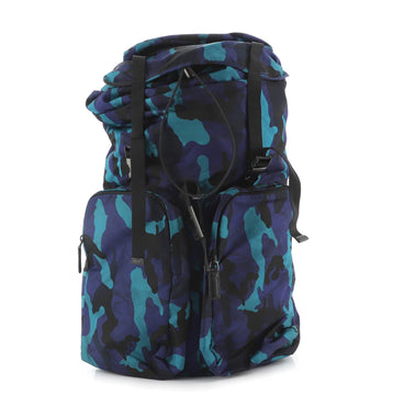 Prada Double Pocket Buckle Backpack Printed Tessuto Large