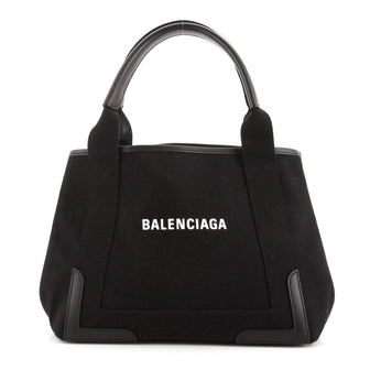 Balenciaga Navy Cabas Canvas with Leather Small