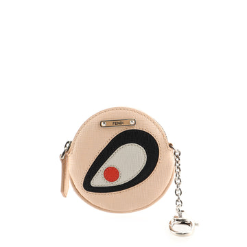 Fendi Monster Eye Round Coin Purse Keychain Leather