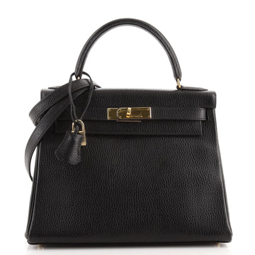 Hermes Kelly Handbag Black Ardennes with Gold Hardware 28