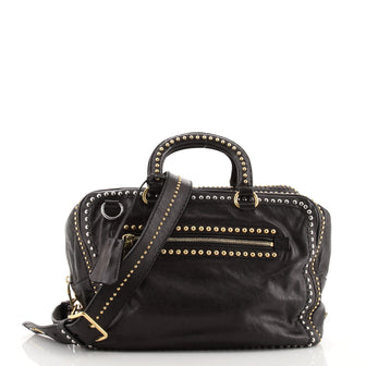 Prada Zip Around Bowling Bag Studded Glace Calf Medium