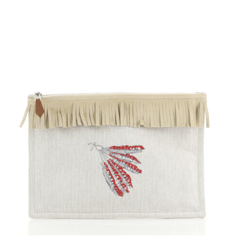 Hermes Tipi Flat Pouch Printed Toile with Suede MM