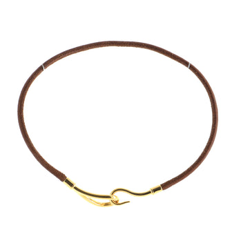 Hermes Jumbo Hook Choker Necklace Woven Leather and Metal