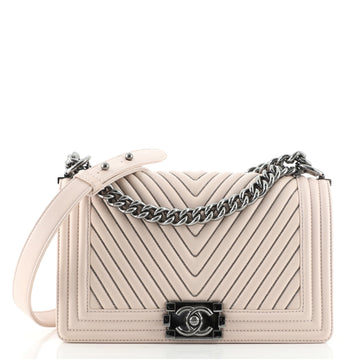 Chanel Boy Flap Bag Chevron Calfskin with Micro Chain Detail Old Medium