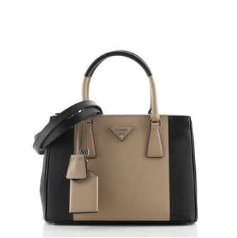 Prada Bicolor Double Zip Lux Tote Saffiano Leather Small
