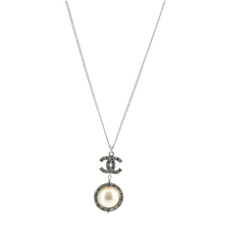 Chanel CC Pearl Pendant Necklace Metal with Crystals and Faux Pearl