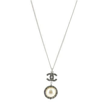 Chanel CC Pearl Pendant Necklace Metal with Crystals and Faux Pearl