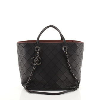 Chanel CC Charm Chain Shopping Tote Quilted Calfskin Large