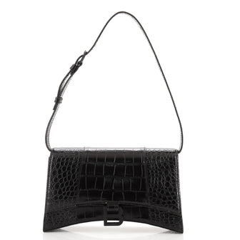 Balenciaga Hourglass Sling Shoulder Bag Crocodile Embossed Leather Small