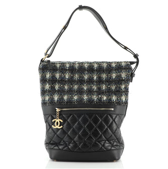 Chanel Casual Style Hobo Tweed and Quilted Aged Calfskin Large