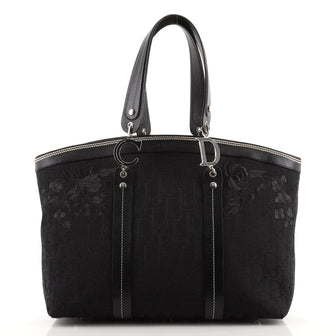 Christian Dior Vintage Tote Embroidered Diorissimo Canvas Large