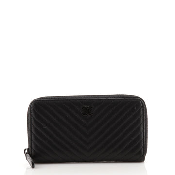 Chanel So Black Zip Around Wallet Chevron Lambskin Small