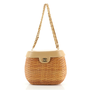 Chanel Vintage CC Basket Bag Wicker and Leather Small
