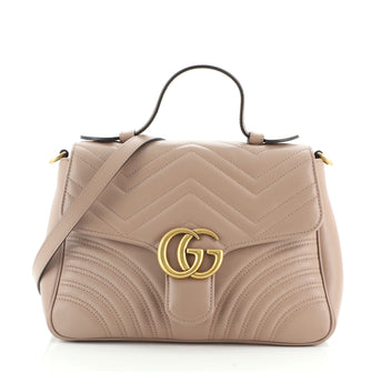 Gucci GG Marmont Top Handle Flap Bag Matelasse Leather Small