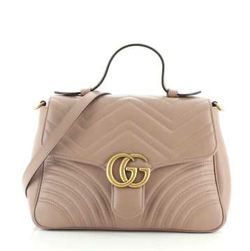 Gucci GG Marmont Top Handle Flap Bag Matelasse Leather Small
