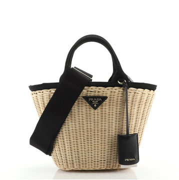 Prada Convertible Basket Bag Wicker with Canvas Small