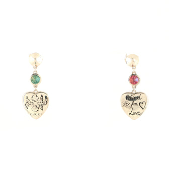 Gucci Blind for Love Heart Dangle Earrings Sterling Silver with Cubic Zirconia