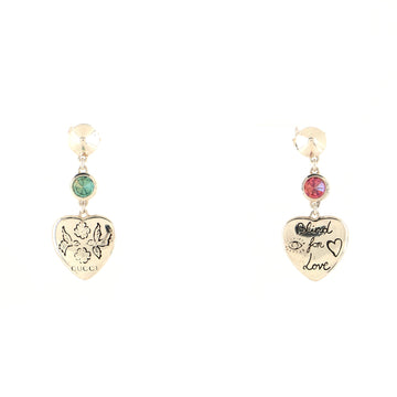 Gucci Blind for Love Heart Dangle Earrings Sterling Silver with Cubic Zirconia