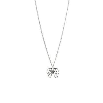 Chanel CC Ribbon Cut-Out Pendant Necklace Metal with Crystals