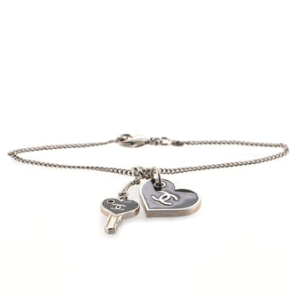Chanel CC Heart and Key Charm Bracelet Metal and Enamel