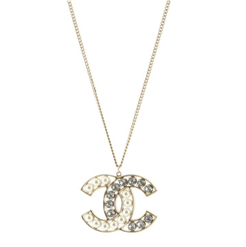 Chanel CC Pendant Necklace Metal with Crystals and Faux Pearls