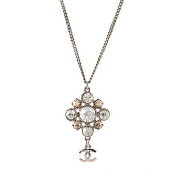 Chanel CC Flower Drop Pendant Necklace Metal with Crystal